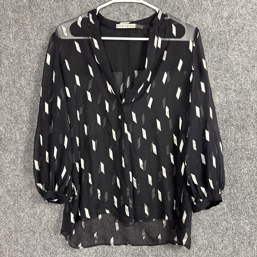 Alice Olivia Top Blouse Womens Size M Black Sheer Unlined Ethereal Refined